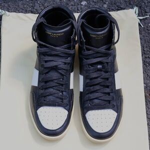 Saint Laurent Men's Black and White High-Top Sneakers